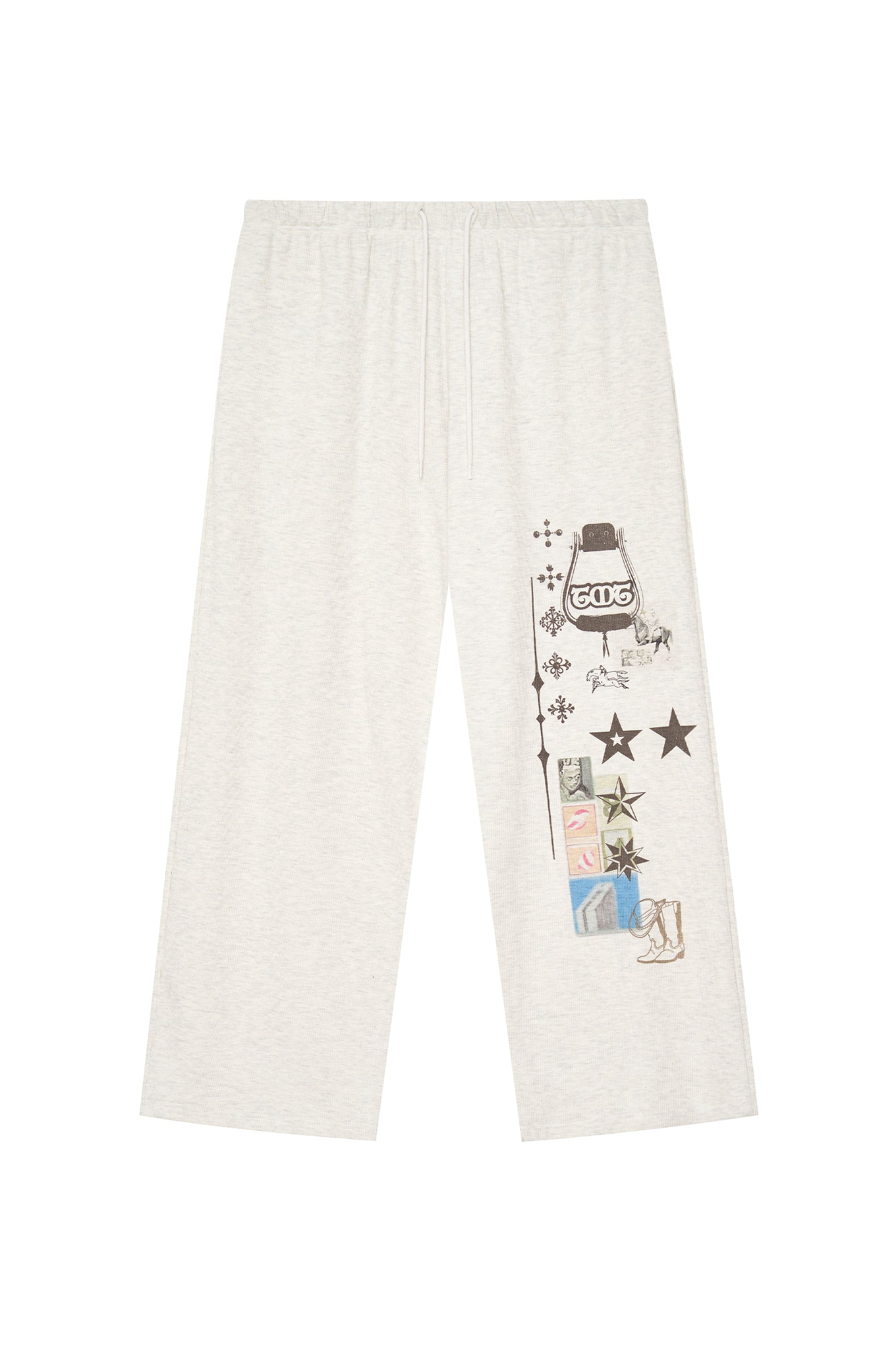 PRINTED WAFFLE PANTS (IVORY)