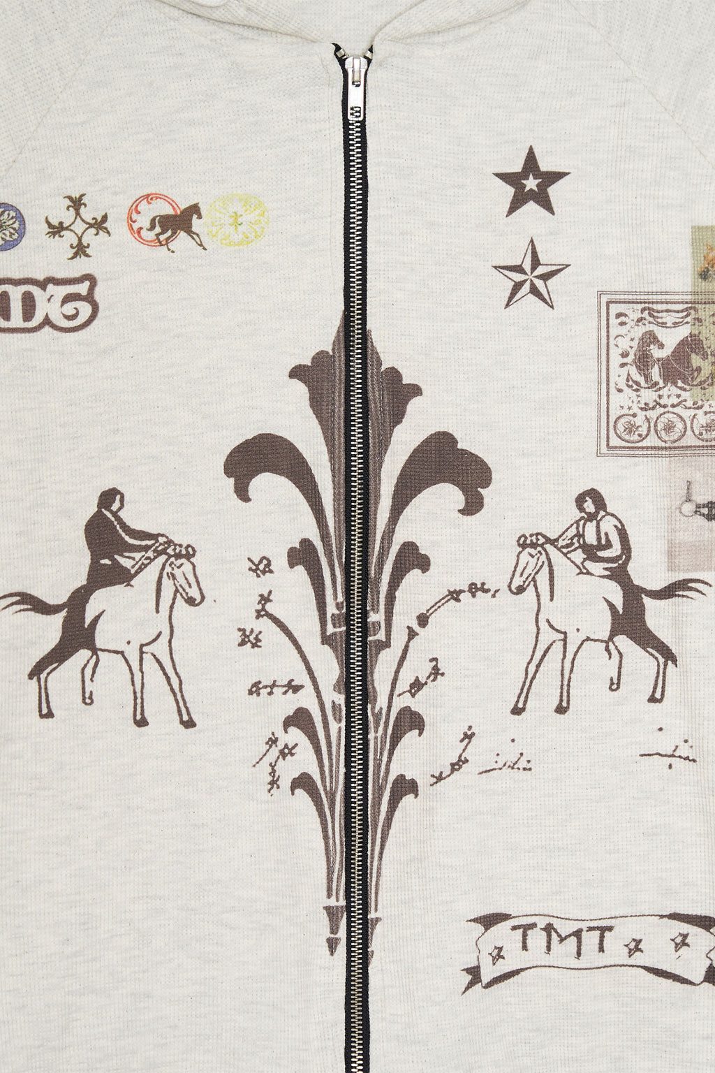 PRINTED WAFFLE ZIP-UP HOODIE (IVORY)