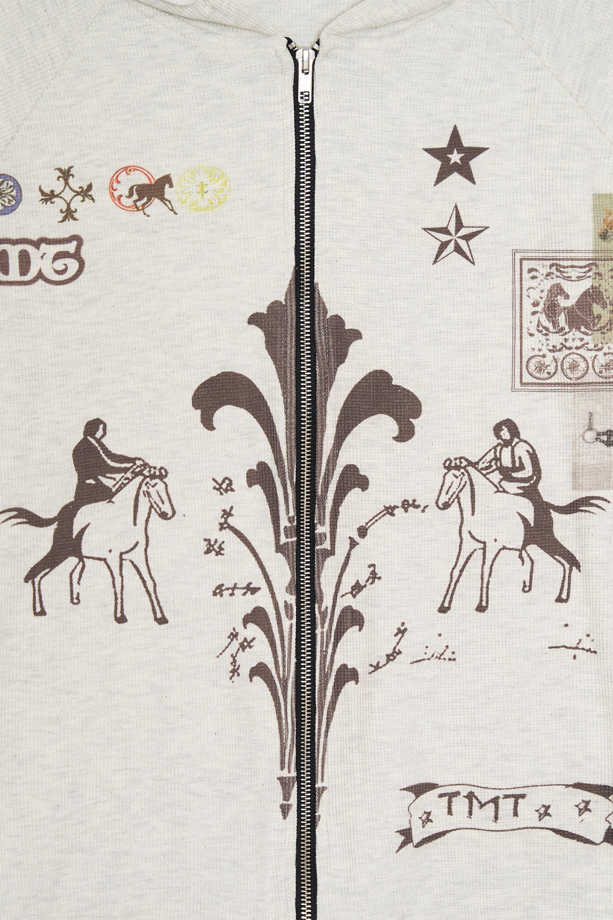PRINTED WAFFLE ZIP-UP HOODIE (IVORY)