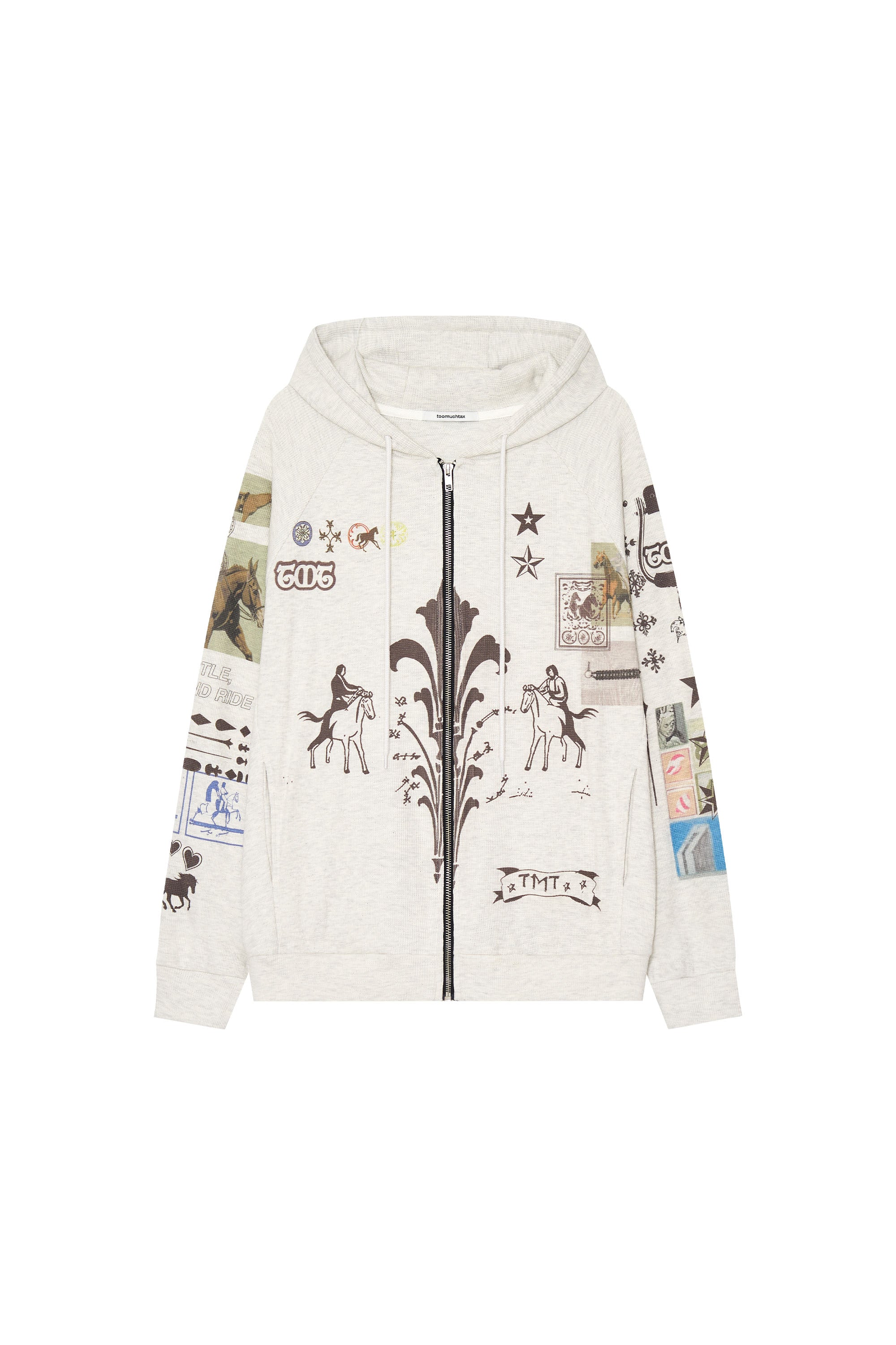 PRINTED WAFFLE ZIP-UP HOODIE (IVORY)