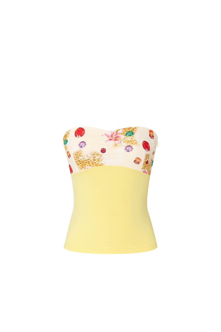 印花寶石抹胸上衣 (黃色)
