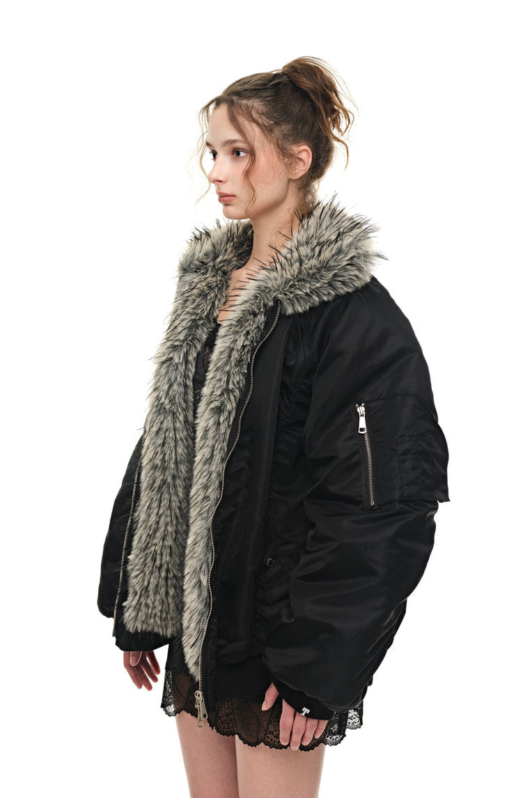 FAUX FUR 02 BOMBER JACKET (BLACK) - 8