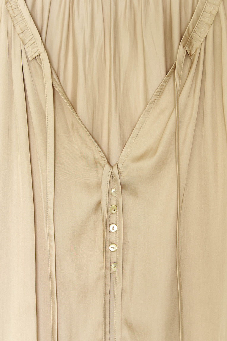 FRILL TRIM TIE BLOUSE (BEIGE)