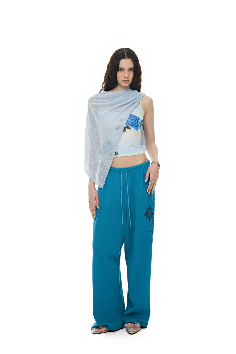 SHEER LINEN KNIT SHAWL (LIGHT BLUE)