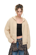 HEAVY KNIT ZIP-UP HOODIE (BEIGE)