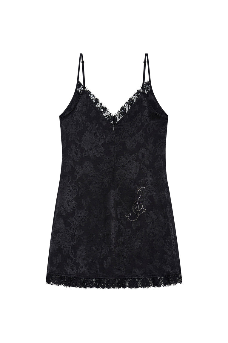 FLORAL HOTFIX MINI SLIP DRESS (BLACK)
