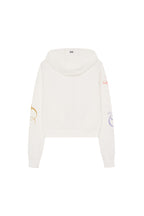 FOLK PATTERN CROP WAFFLE ZIP-UP HOODIE (WHITE)