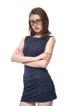 MOTHER OF PEARL BUTTON SLEEVELESS TOP (NAVY)