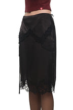 LACE TRIM GARTER MIDI SKIRT (BLACK)