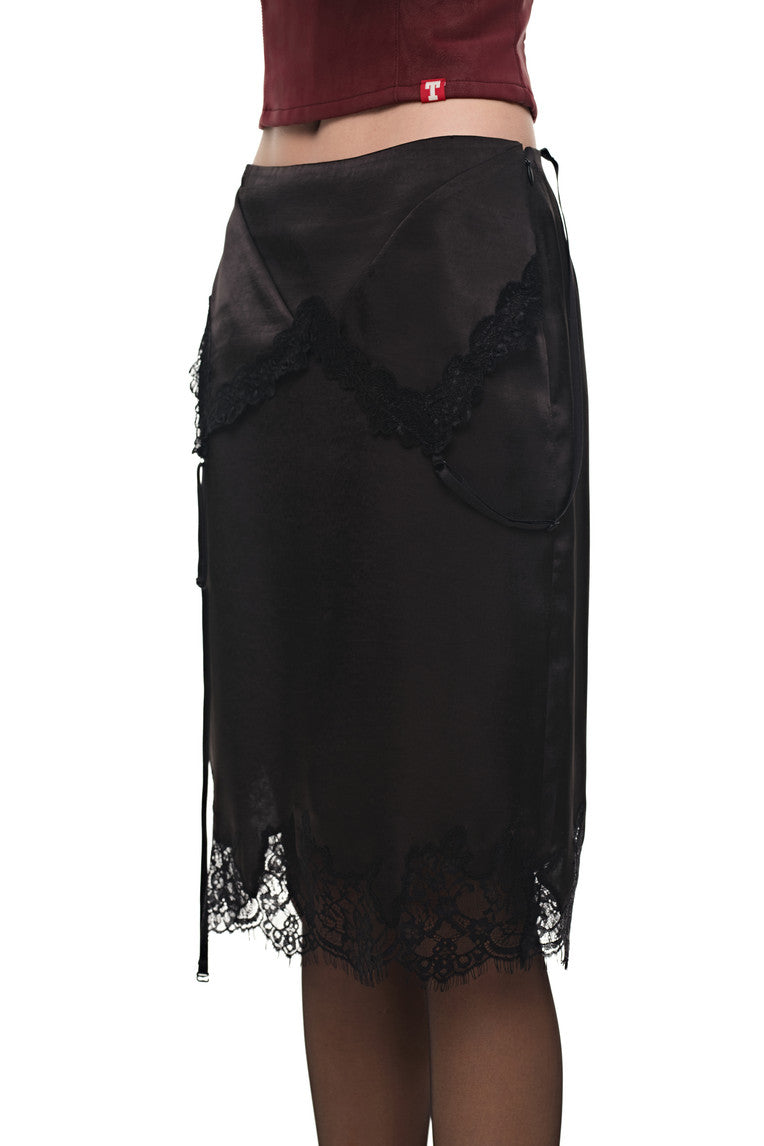 LACE TRIM GARTER MIDI SKIRT (BLACK)