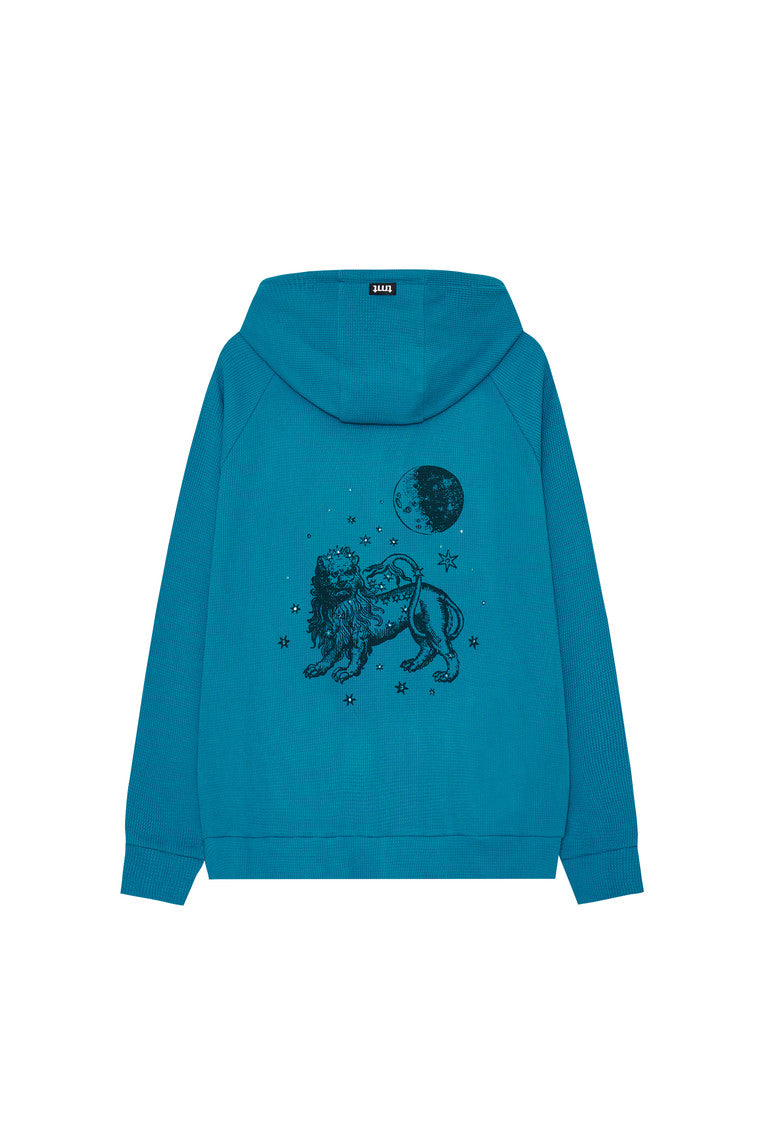 LEO HOTFIX WAFFLE ZIP-UP HOODIE (TEAL)