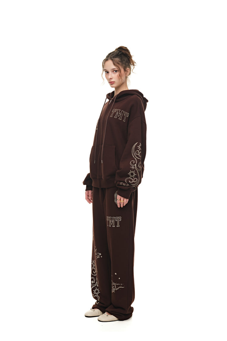ORNAMENT 03 STITCH ZIP-UP HOODIE (BROWN) - 3