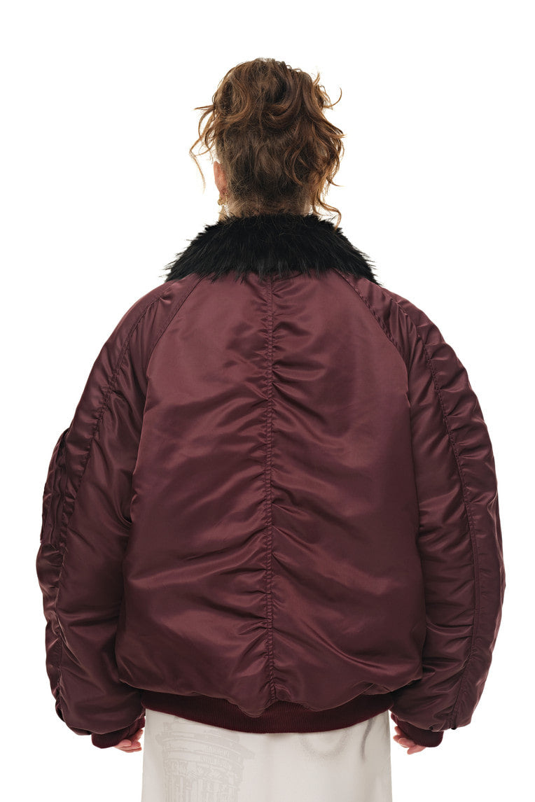 FAUX FUR 02 BOMBER JACKET (BURGUNDY) - 10