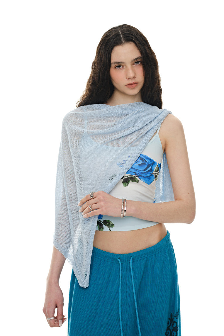 SHEER LINEN KNIT SHAWL (LIGHT BLUE)