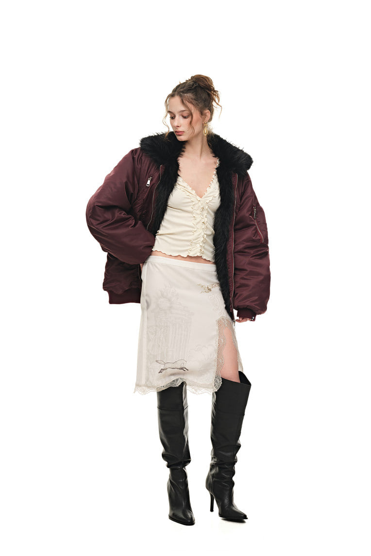 FAUX FUR 02 BOMBER JACKET (BURGUNDY) - 4