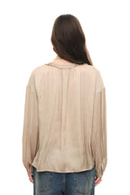FRILL TRIM TIE BLOUSE (BEIGE)