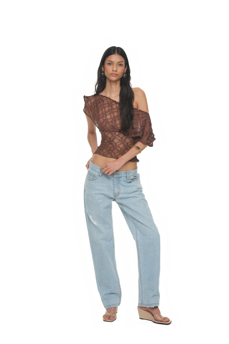 LACE BUTTON TOP (BROWN)