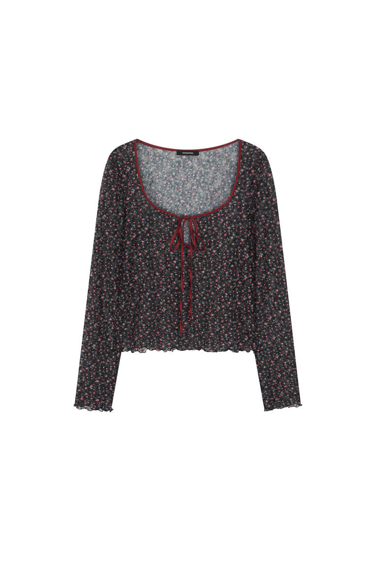 METALLIC FLORAL 02 KEYHOLE TIE TOP (RED) - 9