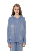 ZODIAC HOTFIX WAFFLE ZIP-UP HOODIE (WASHED BLUE)