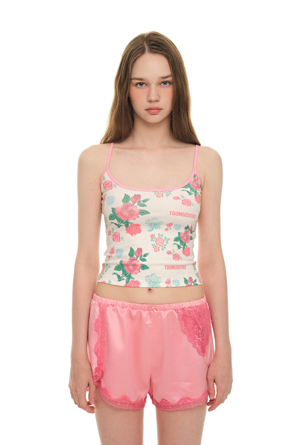 ROSE STENCIL SLEEVELESS TOP (RED)