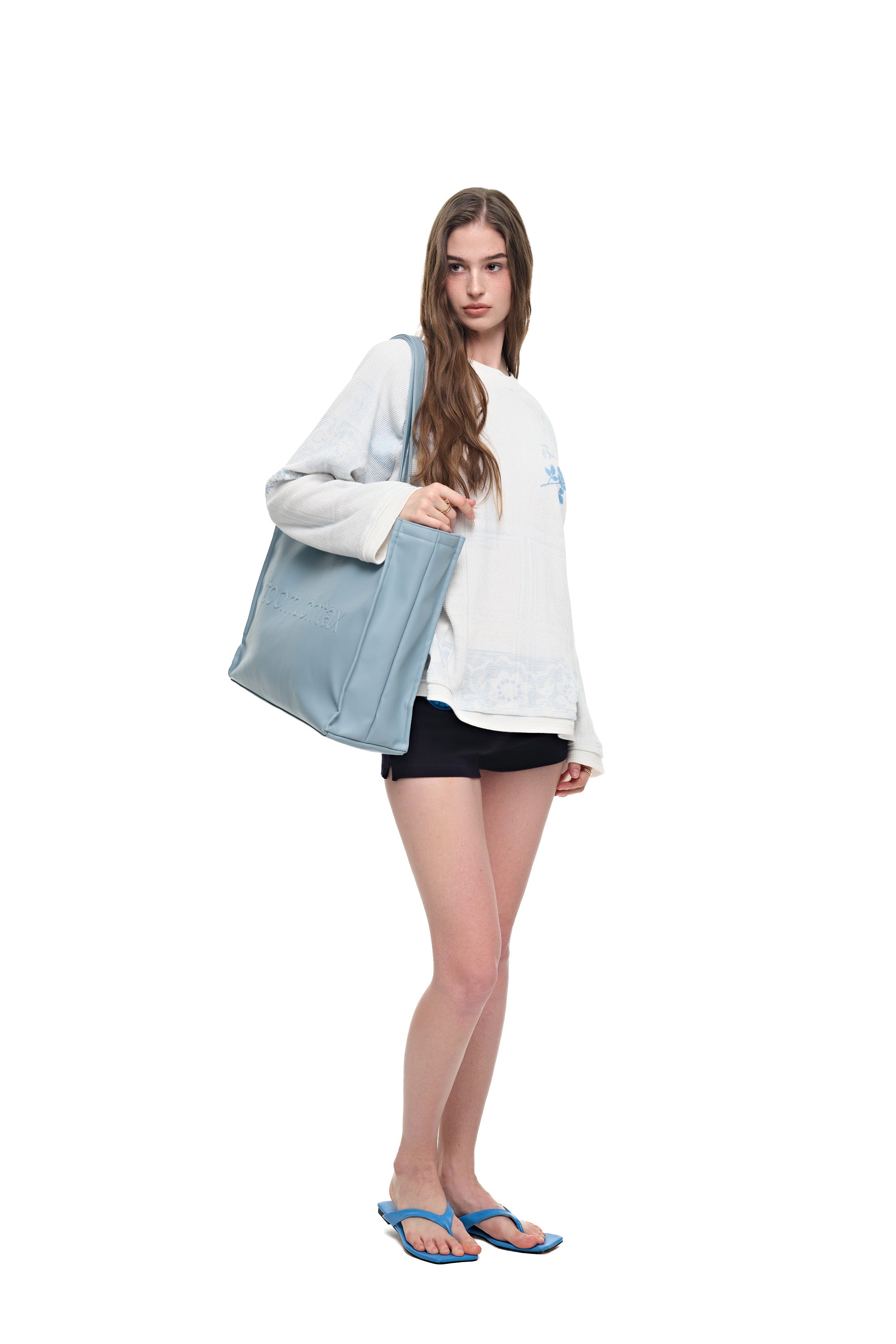 FAUX LEATHER 02 TOTE BAG (LIGHT BLUE)