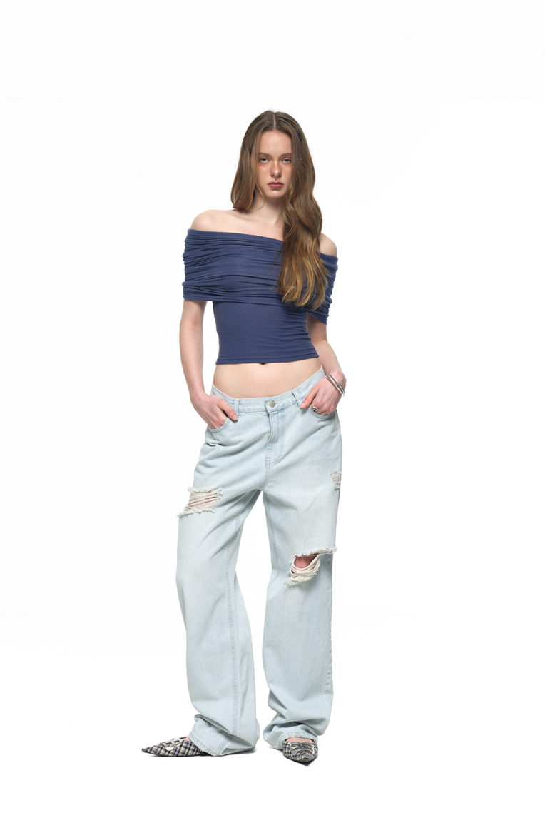 FOLDOVER OFF-SHOULDER TOP (BLUE)