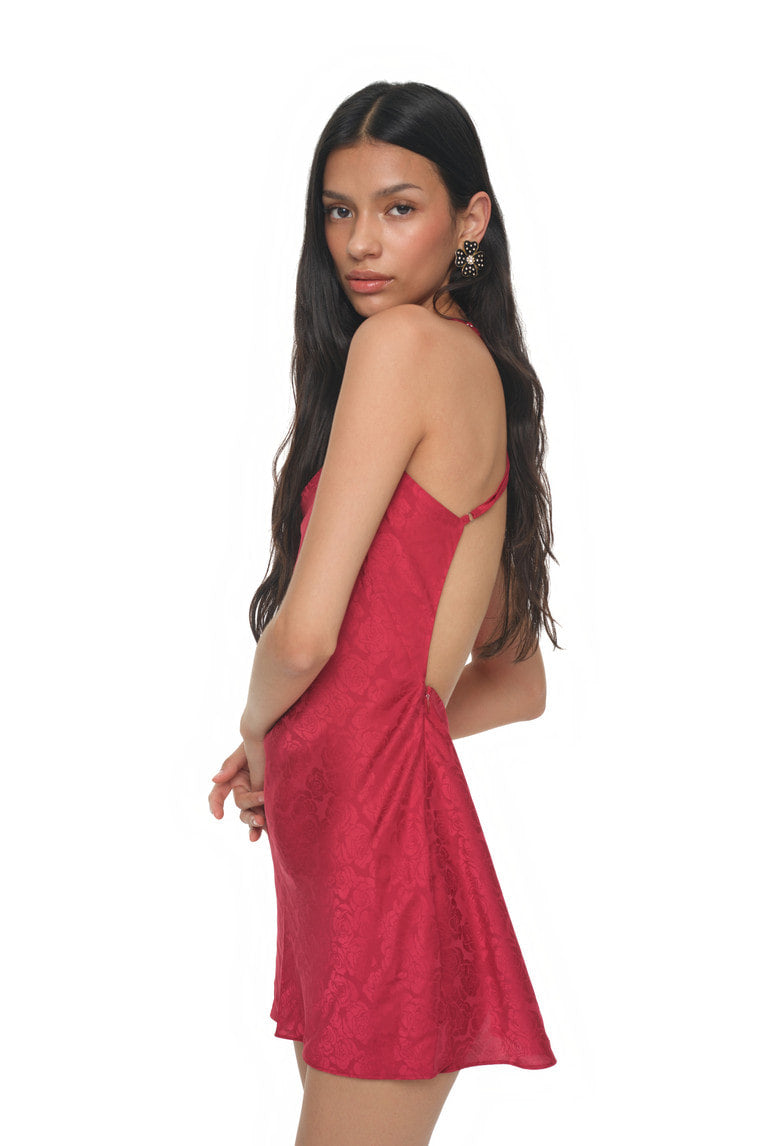 OPEN BACK MINI SLIP DRESS (RED)