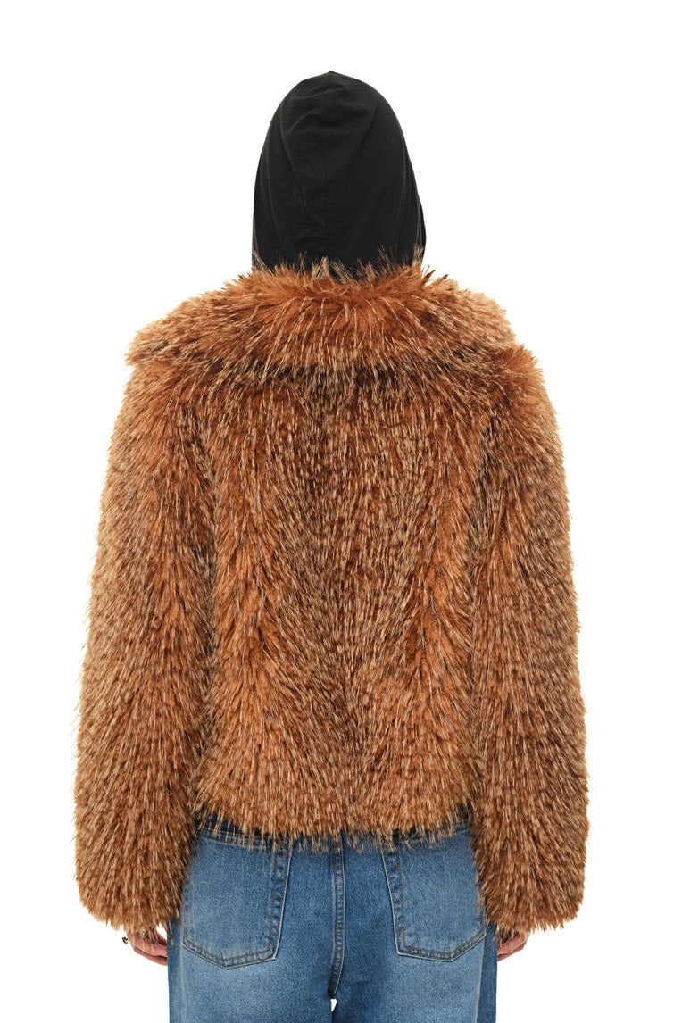 FAUX FUR 02 CROPPED JACKET (CAMEL) - 8