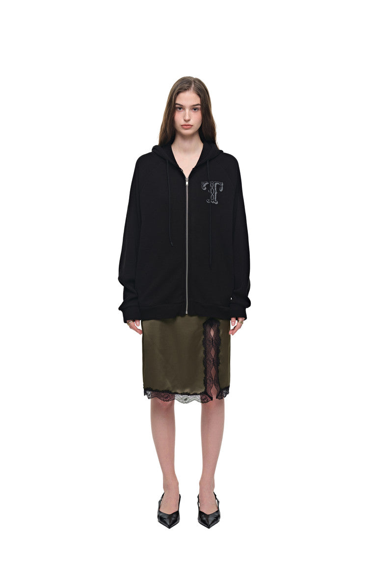 LEO HOTFIX WAFFLE ZIP-UP HOODIE (BLACK)