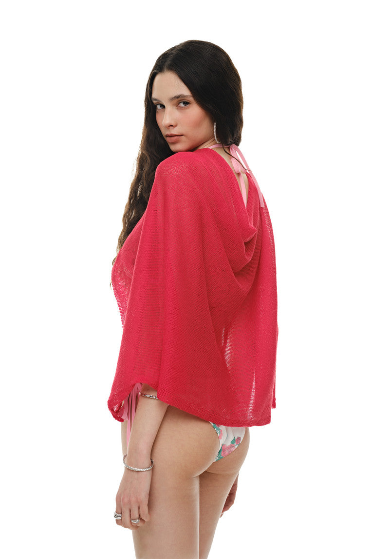 SHEER LINEN KNIT SHAWL (RED)