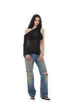 SHEER LINEN KNIT SHAWL (BLACK)