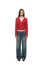 DEEP V-NECK SHIRRING TOP (RED)