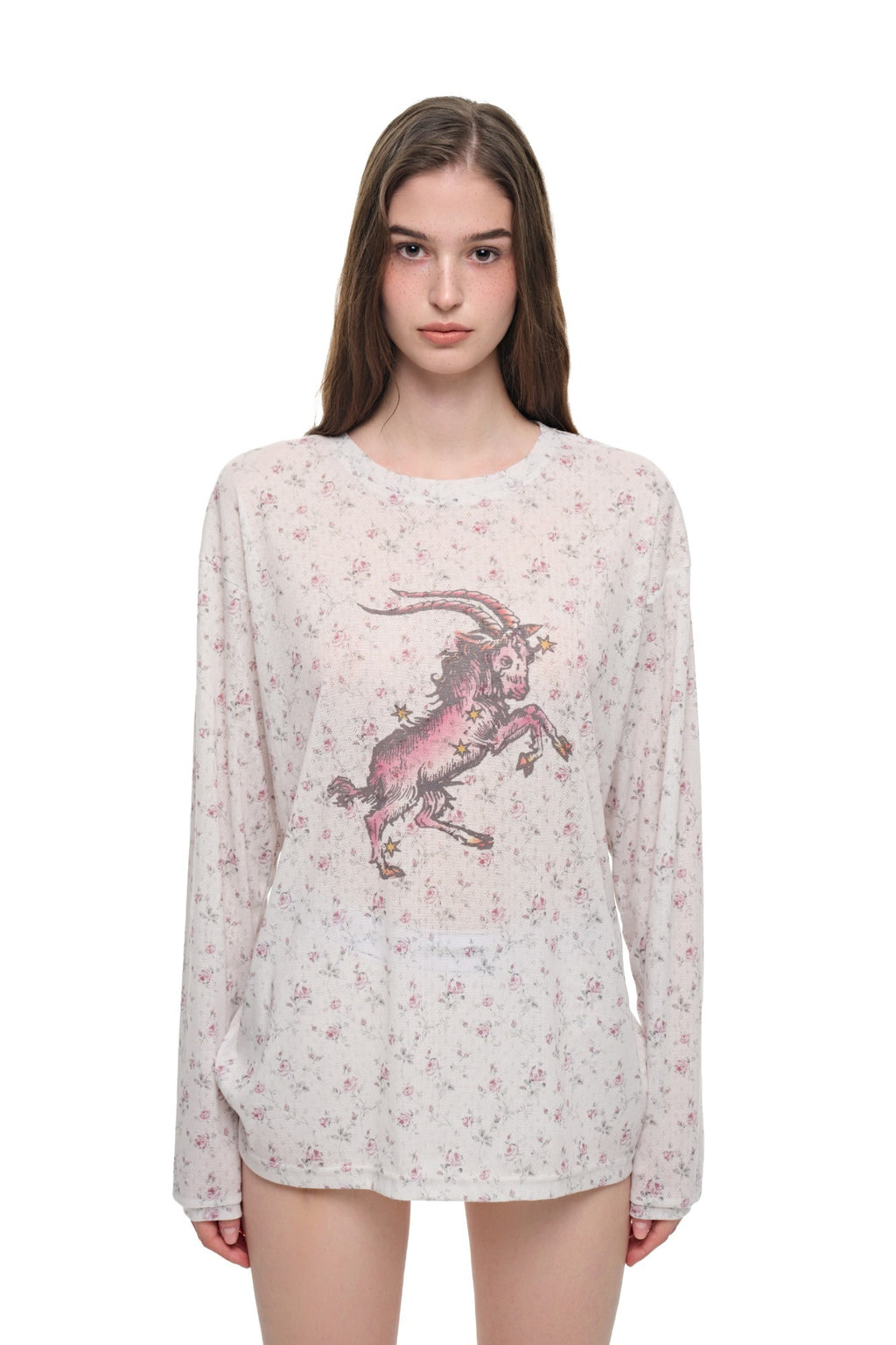 FLORAL POINTELLE LONG SLEEVE T-SHIRT (IVORY)