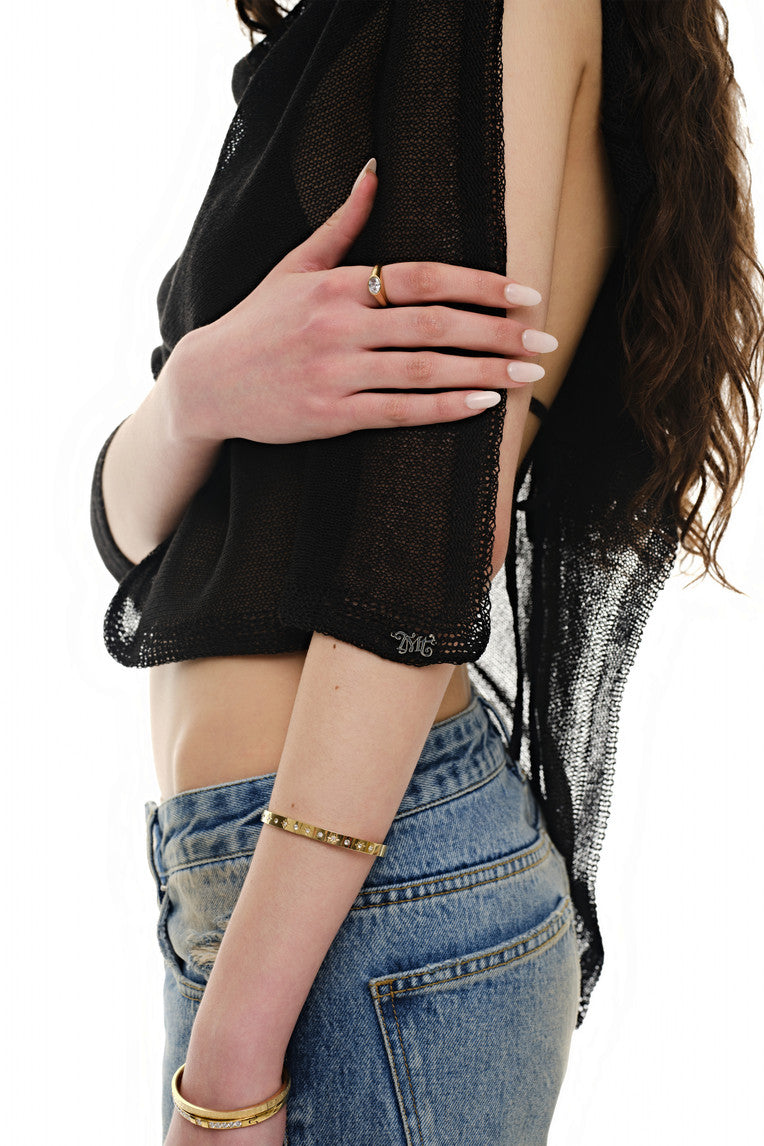 SHEER LINEN KNIT SHAWL (BLACK)