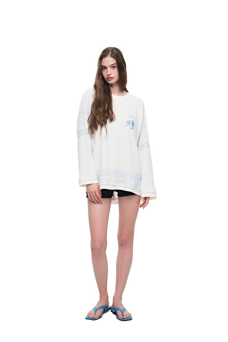 ORNAMENT 02 WAFFLE OVERSIZED LONG SLEEVE T-SHIRT (WHITE)