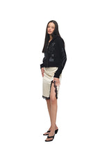 FOLK PATTERN CROP WAFFLE ZIP-UP HOODIE (BLACK)