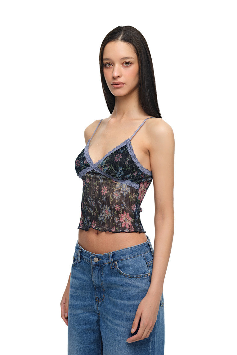 [Ships June 5] METALLIC FLORAL 03 LACE CAMI TOP (NAVY)