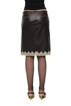 LACE POINT LEATHER MIDI SKIRT (BURGUNDY)