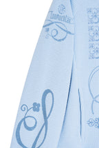 FOLK PATTERN CROP WAFFLE ZIP-UP HOODIE (LIGHT BLUE)