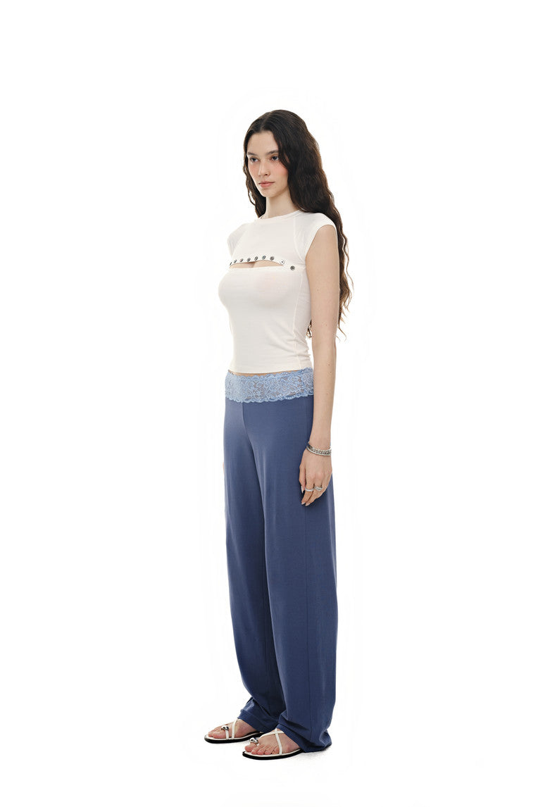 LACE POINT LOOSE-FIT PANTS (BLUE)