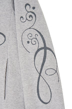 FOLK PATTERN 02 CROP WAFFLE ZIP-UP HOODIE (MELANGE GREY)