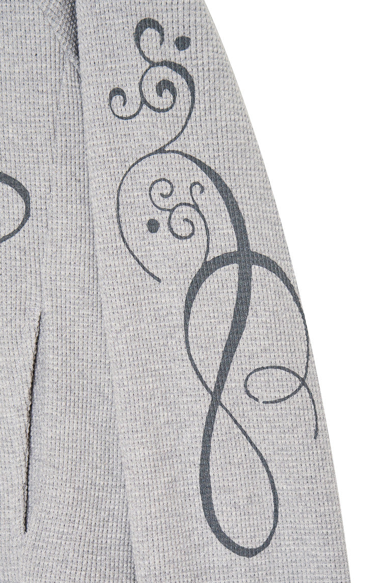 FOLK PATTERN 02 CROP WAFFLE ZIP-UP HOODIE (MELANGE GREY)