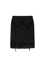 LACE TRIM GARTER MIDI SKIRT (BLACK)
