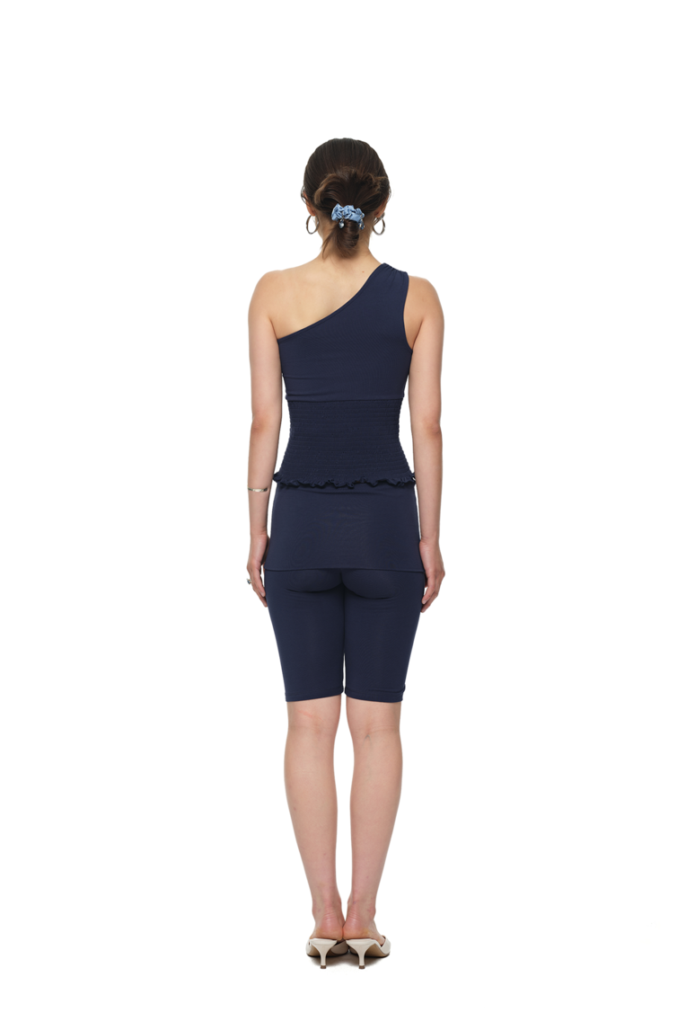 SMOCKED ONE SHOULDER TOP (NAVY)