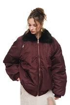 FAUX FUR 02 BOMBER JACKET (BURGUNDY) - 8