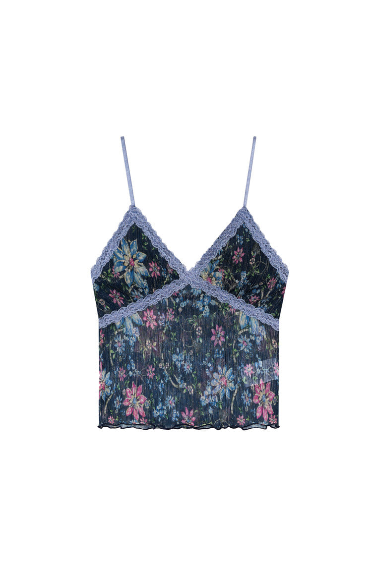 [Ships June 5] METALLIC FLORAL 03 LACE CAMI TOP (NAVY)