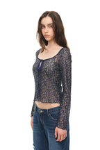 METALLIC FLORAL 02 KEYHOLE TIE TOP (NAVY) - 7