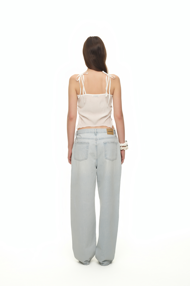 LOW RISE LOOSE-FIT DAMAGED JEANS (ICE BLUE)