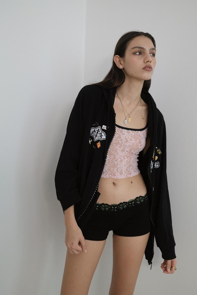 LACE RIBBED MICRO SHORTS (BLACK)