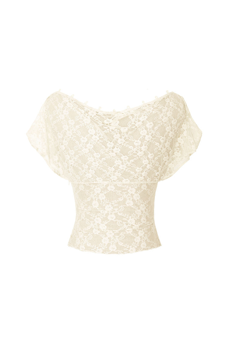 [Ships June 12] LACE BUTTON TOP (IVORY)